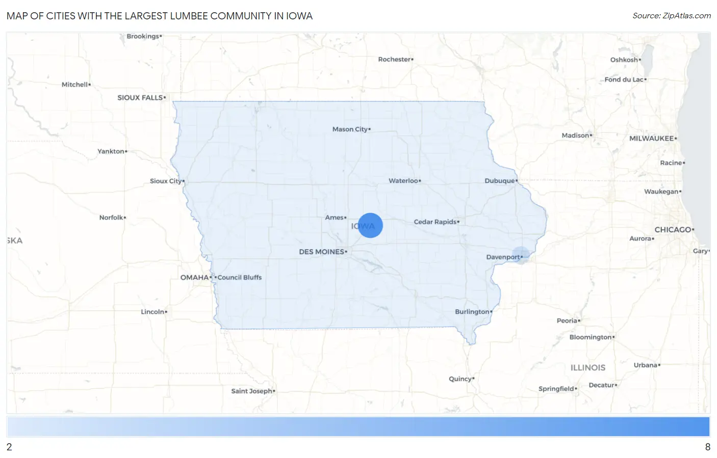 Cities with the Largest Lumbee Community in Iowa Map