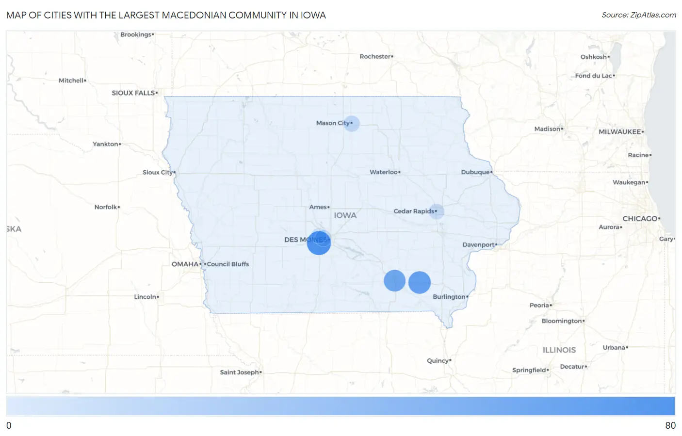 Cities with the Largest Macedonian Community in Iowa Map