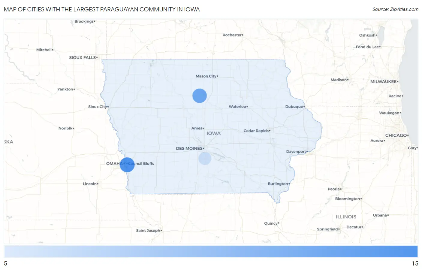 Cities with the Largest Paraguayan Community in Iowa Map