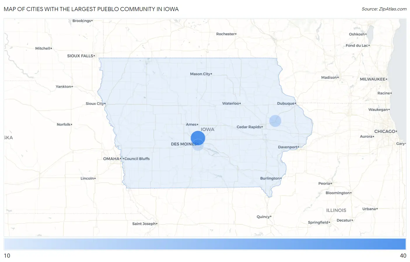 Cities with the Largest Pueblo Community in Iowa Map