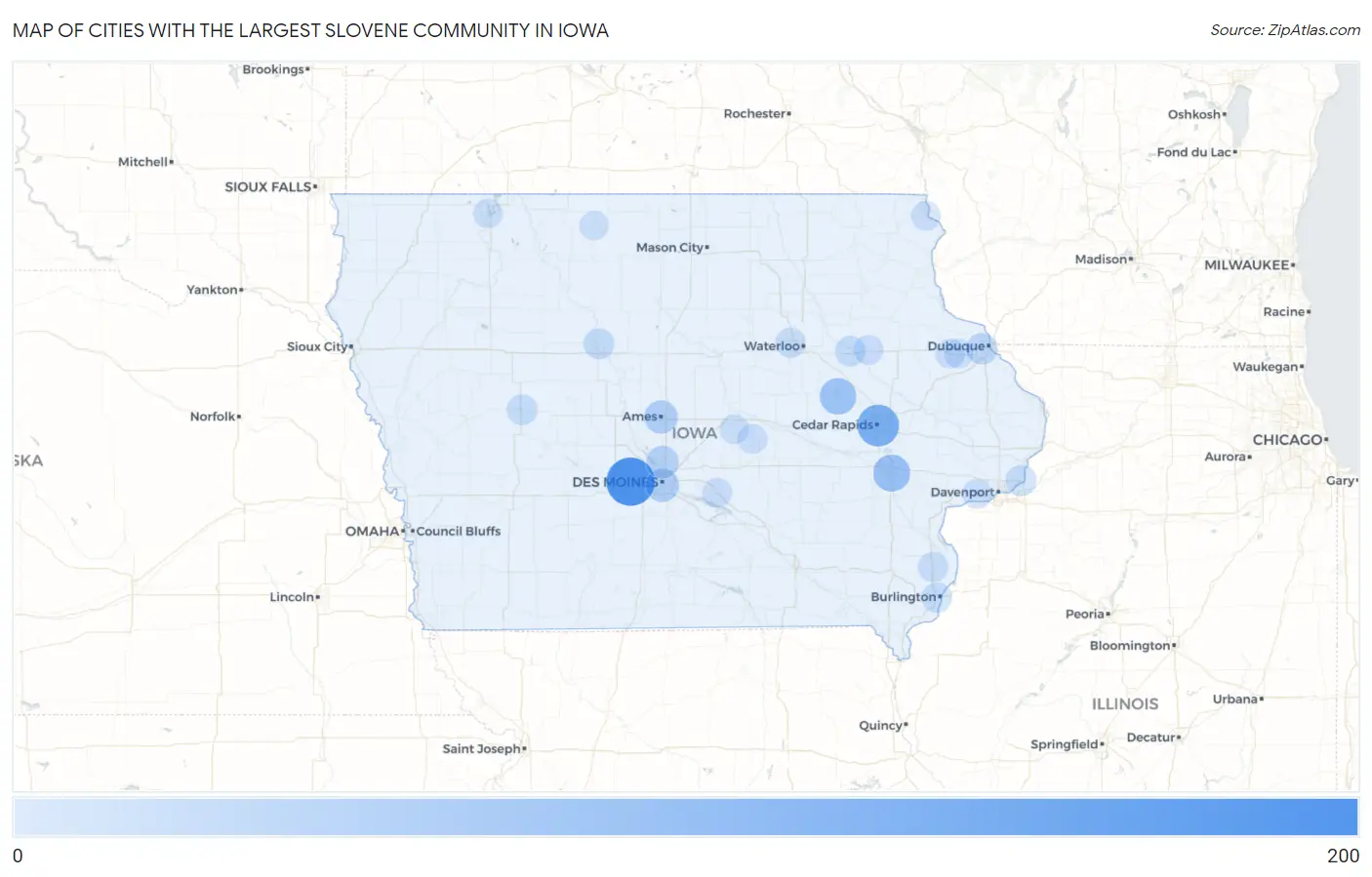 Cities with the Largest Slovene Community in Iowa Map