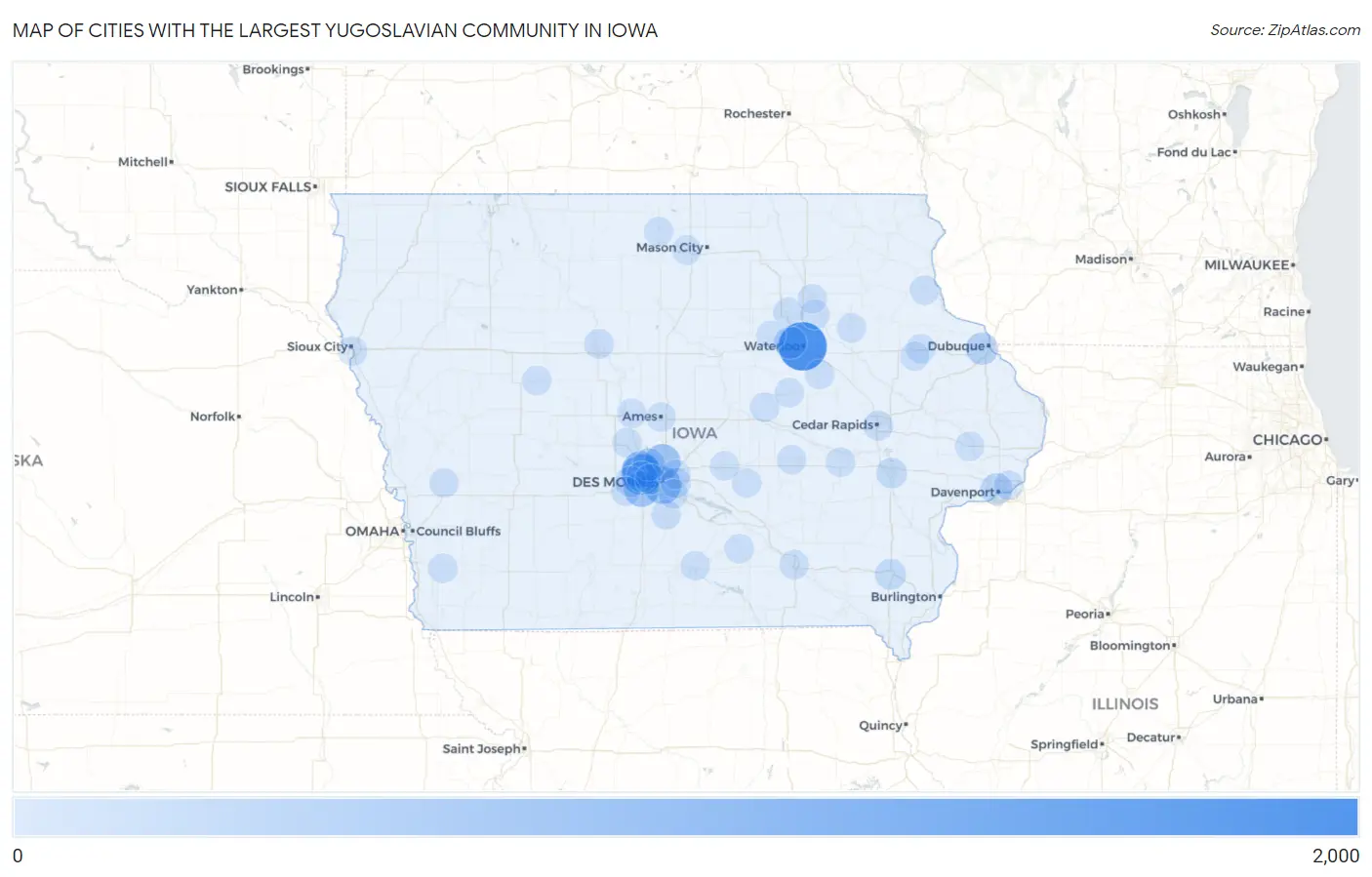 Cities with the Largest Yugoslavian Community in Iowa Map