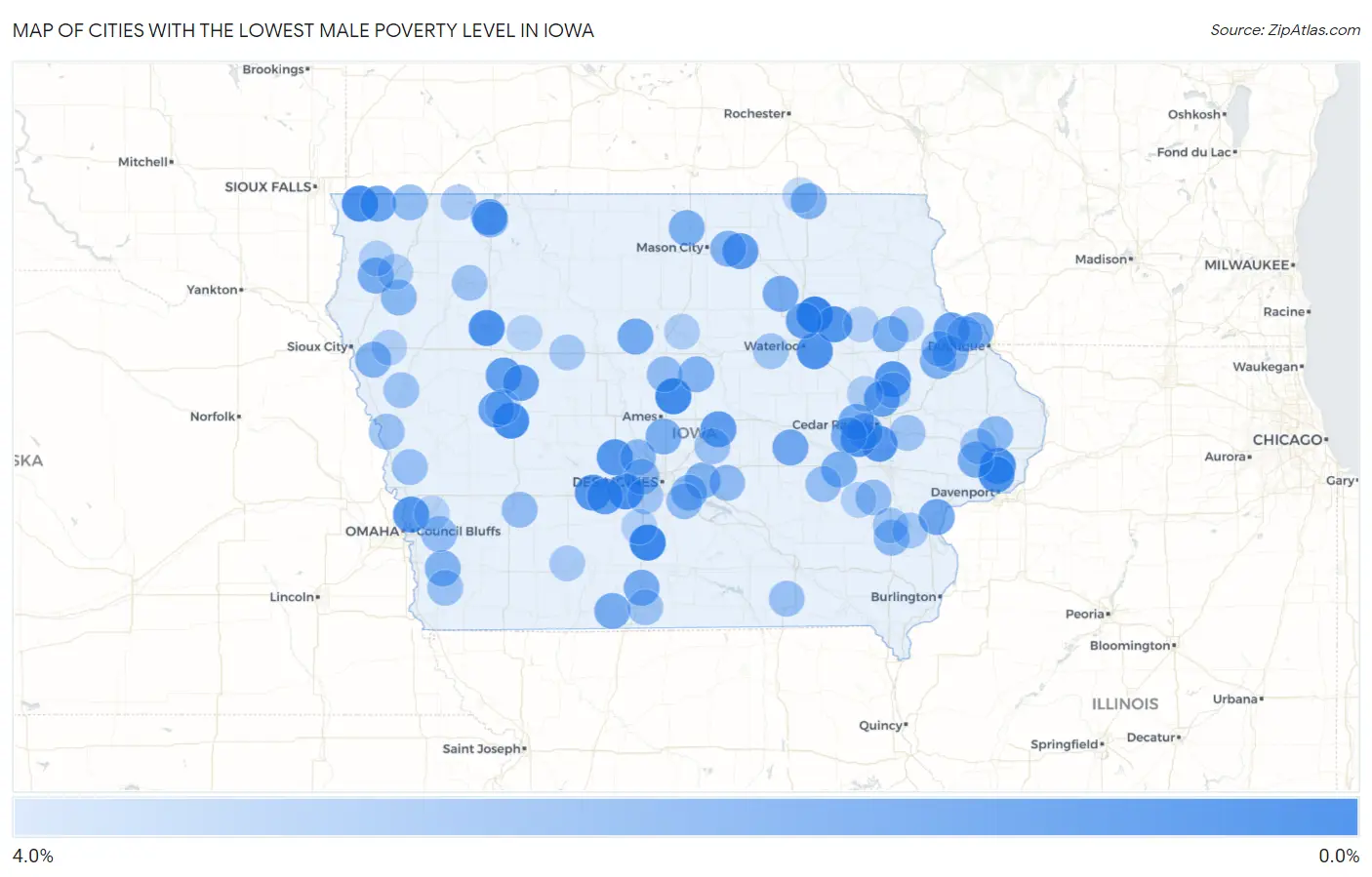 Cities with the Lowest Male Poverty Level in Iowa Map