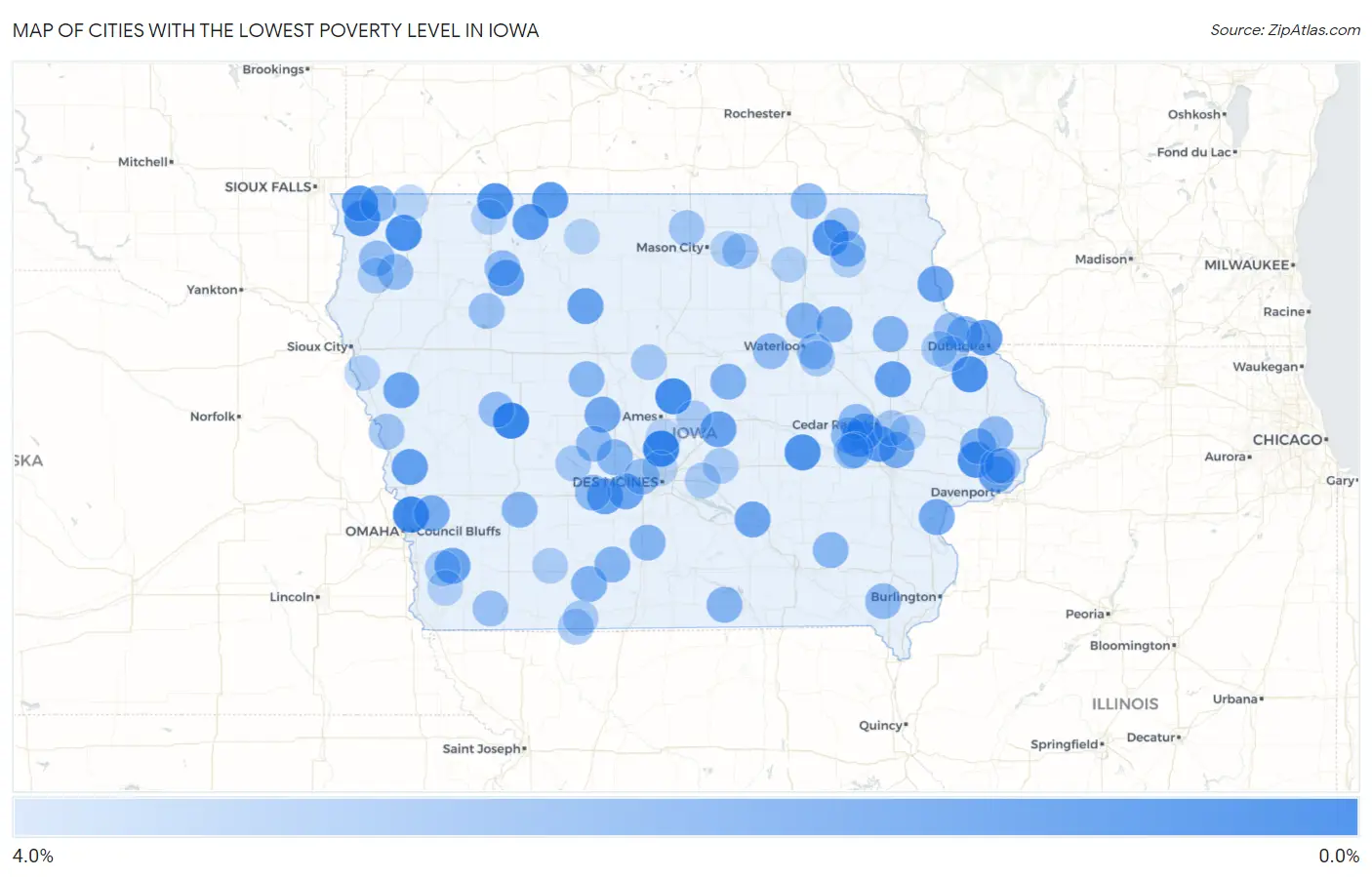 Cities with the Lowest Poverty Level in Iowa Map