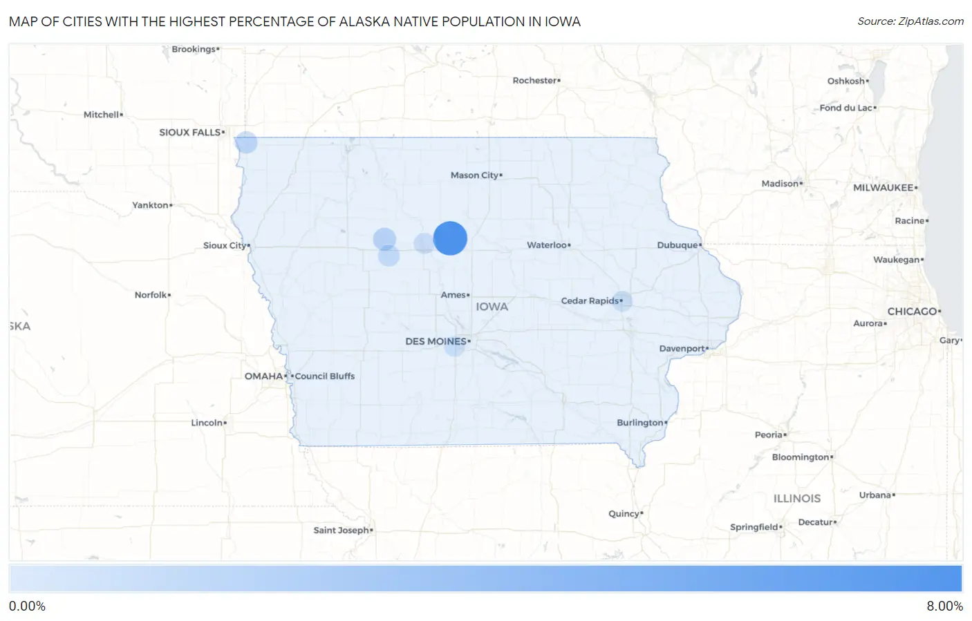 Cities with the Highest Percentage of Alaska Native Population in Iowa Map