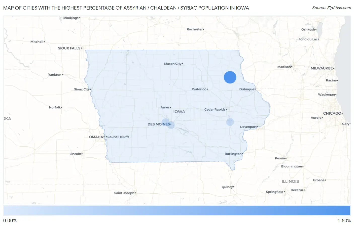 Cities with the Highest Percentage of Assyrian / Chaldean / Syriac Population in Iowa Map