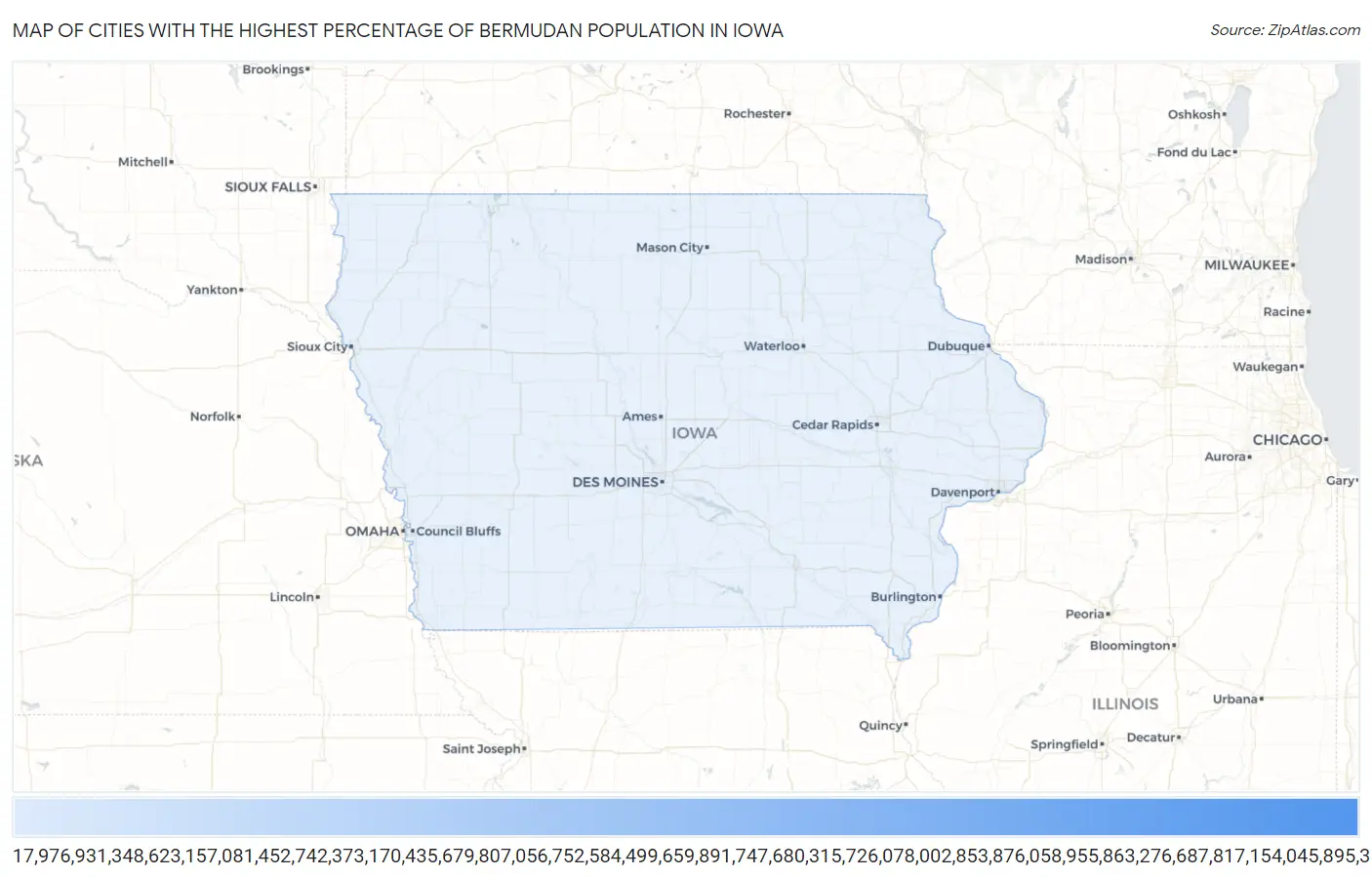 Cities with the Highest Percentage of Bermudan Population in Iowa Map