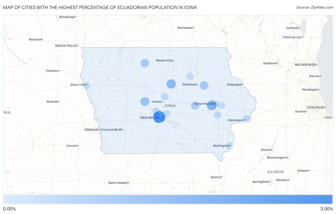 Cities with the Highest Percentage of Ecuadorian Population in Iowa Map