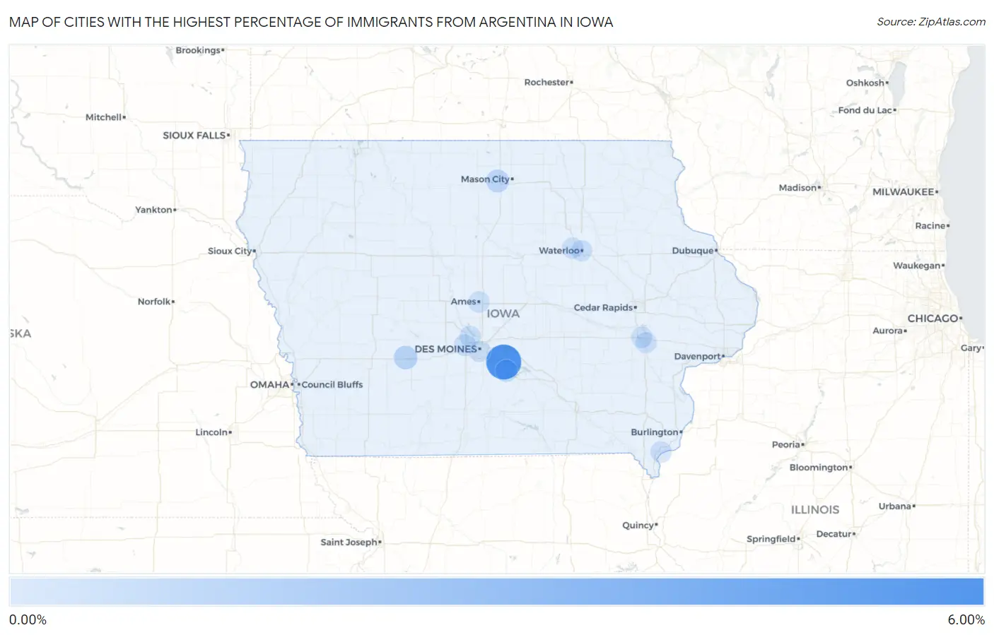 Cities with the Highest Percentage of Immigrants from Argentina in Iowa Map