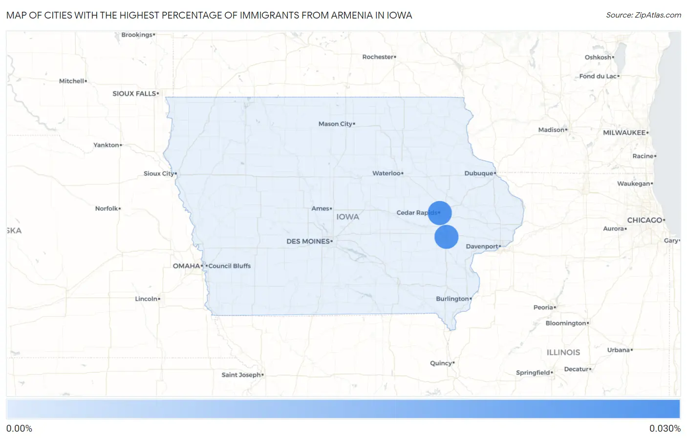 Cities with the Highest Percentage of Immigrants from Armenia in Iowa Map