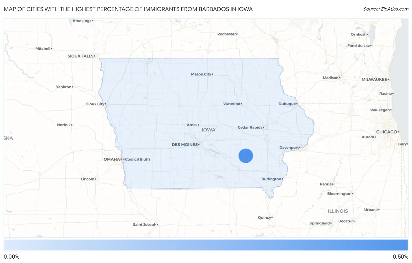 Cities with the Highest Percentage of Immigrants from Barbados in Iowa Map