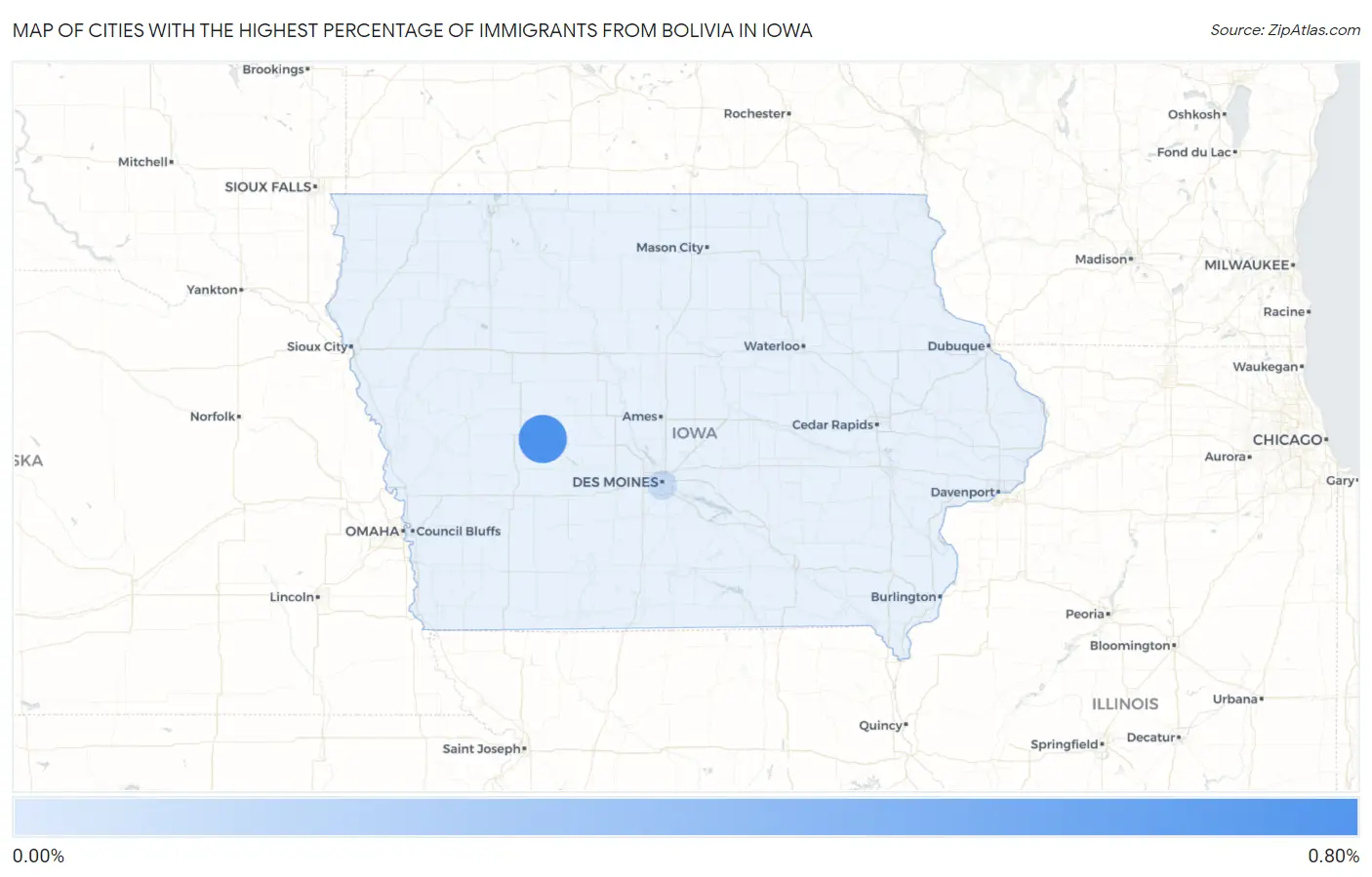 Cities with the Highest Percentage of Immigrants from Bolivia in Iowa Map