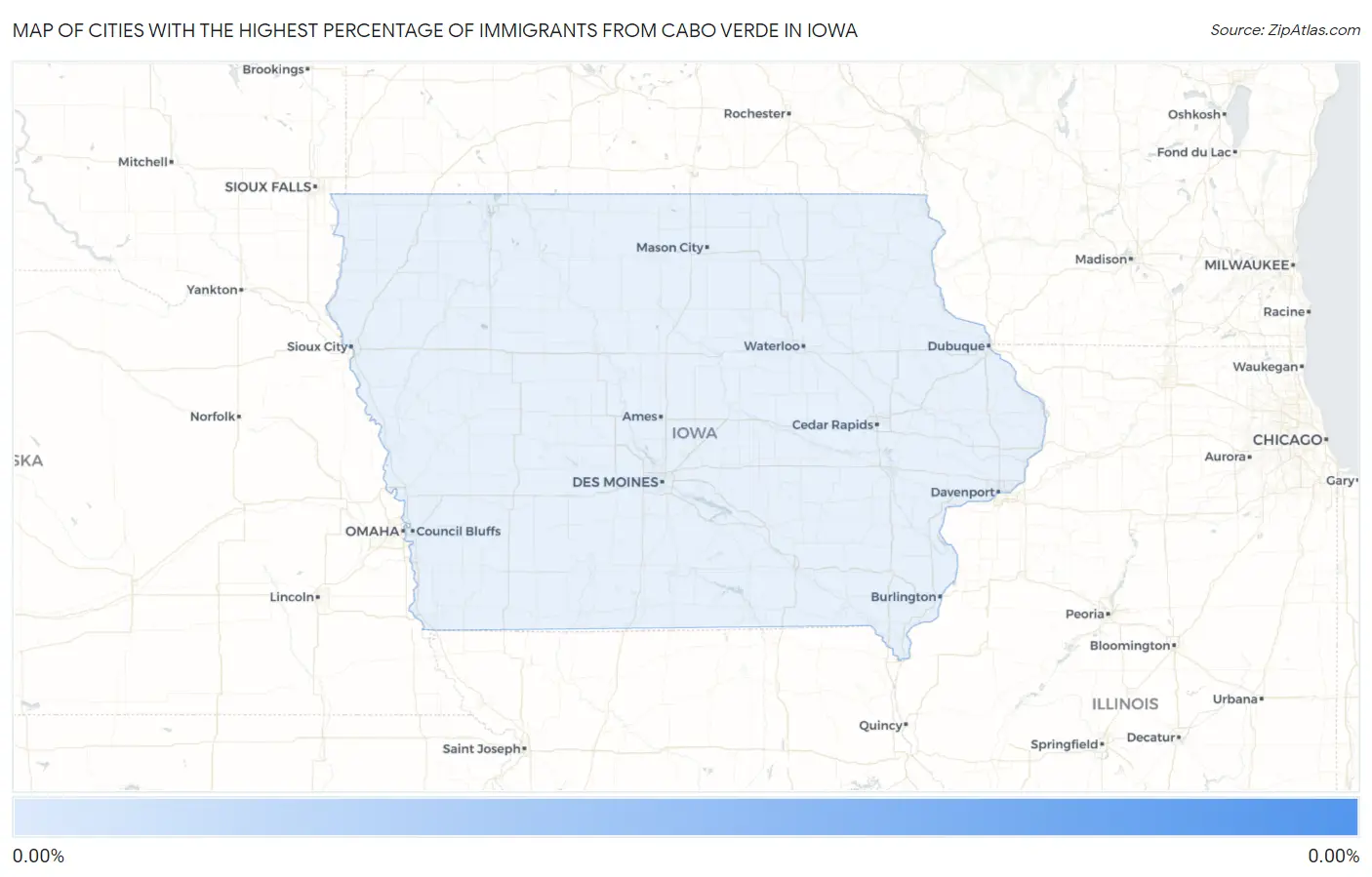 Cities with the Highest Percentage of Immigrants from Cabo Verde in Iowa Map