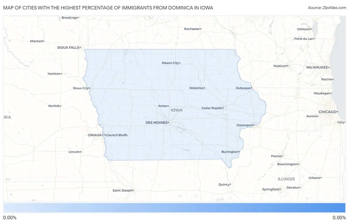 Cities with the Highest Percentage of Immigrants from Dominica in Iowa Map