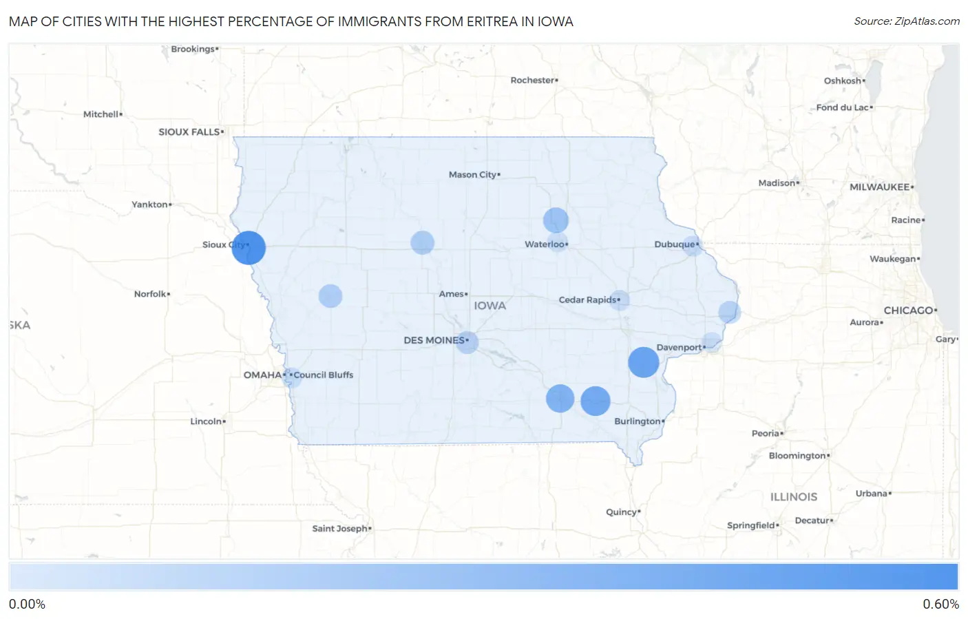 Cities with the Highest Percentage of Immigrants from Eritrea in Iowa Map