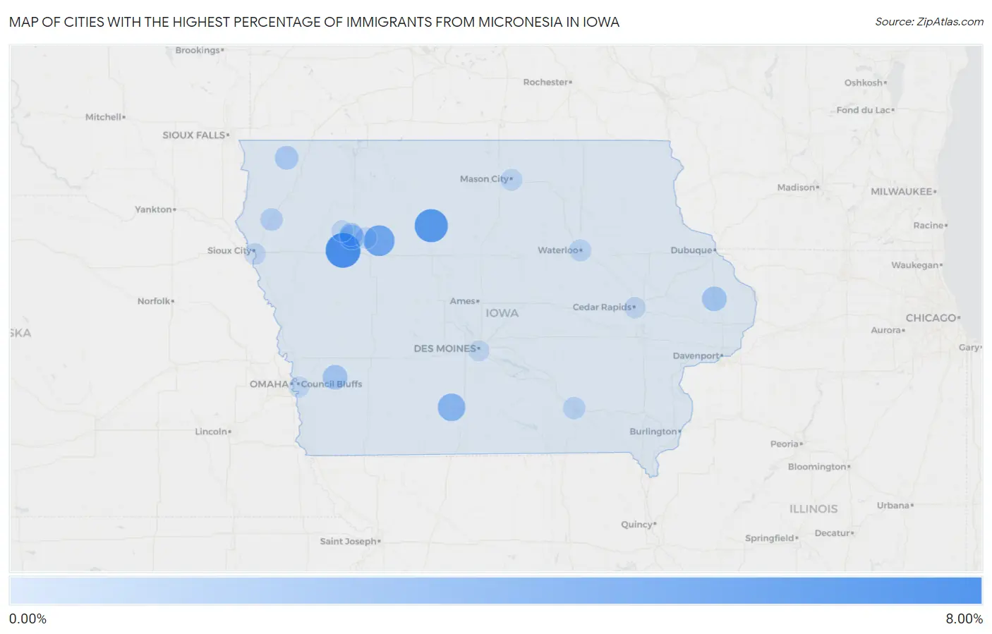 Cities with the Highest Percentage of Immigrants from Micronesia in Iowa Map