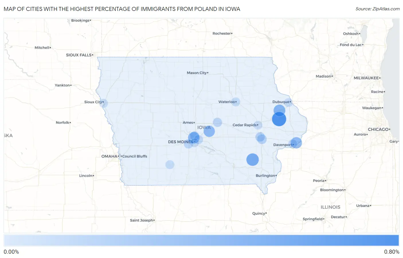 Cities with the Highest Percentage of Immigrants from Poland in Iowa Map