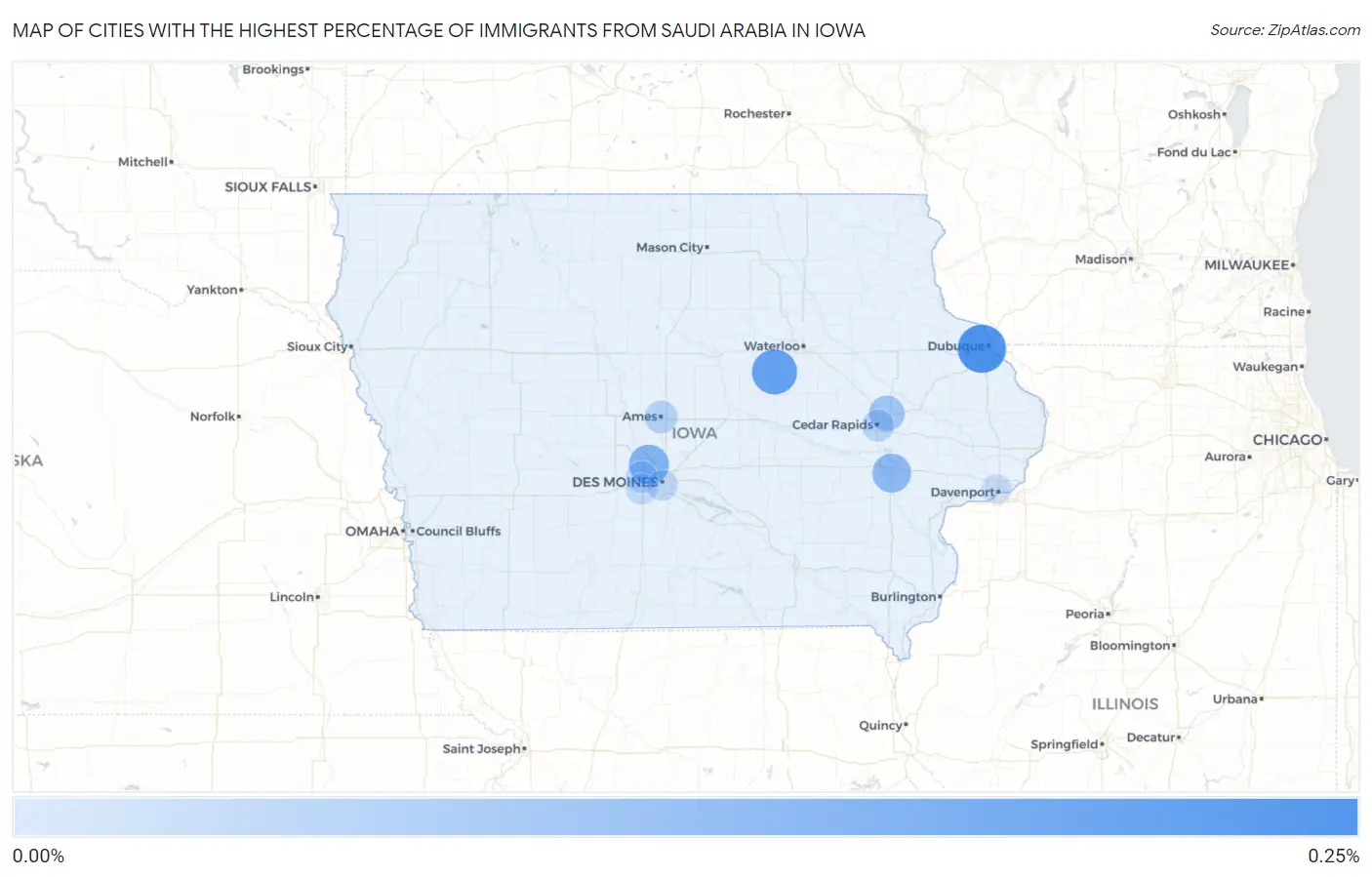 Cities with the Highest Percentage of Immigrants from Saudi Arabia in Iowa Map