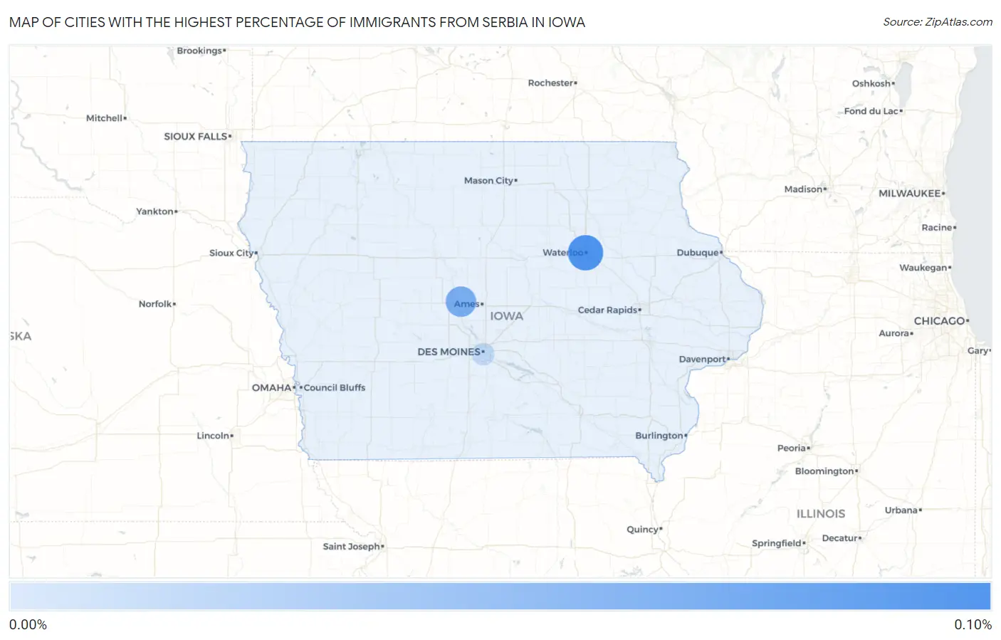 Cities with the Highest Percentage of Immigrants from Serbia in Iowa Map