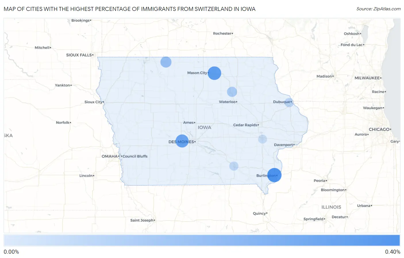 Cities with the Highest Percentage of Immigrants from Switzerland in Iowa Map