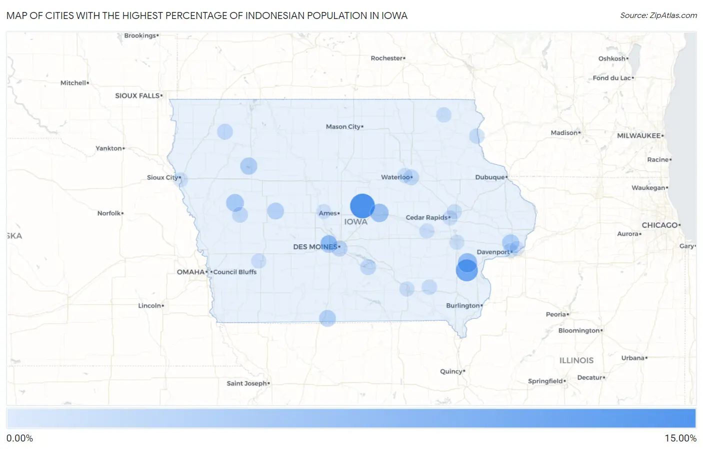 Cities with the Highest Percentage of Indonesian Population in Iowa Map