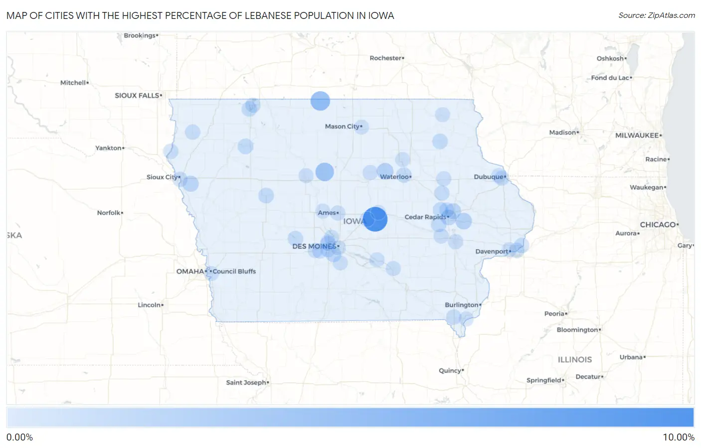 Cities with the Highest Percentage of Lebanese Population in Iowa Map