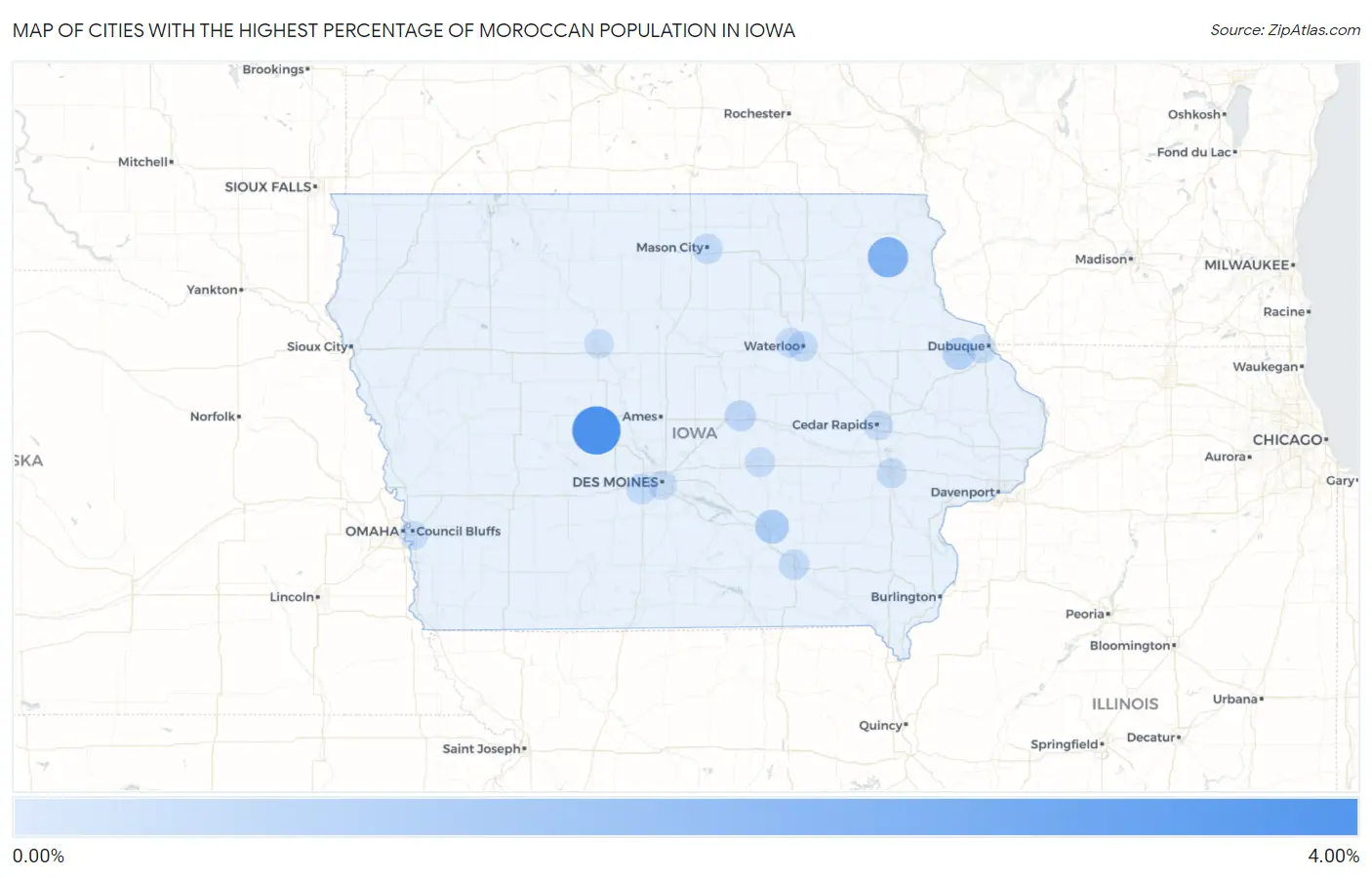Cities with the Highest Percentage of Moroccan Population in Iowa Map