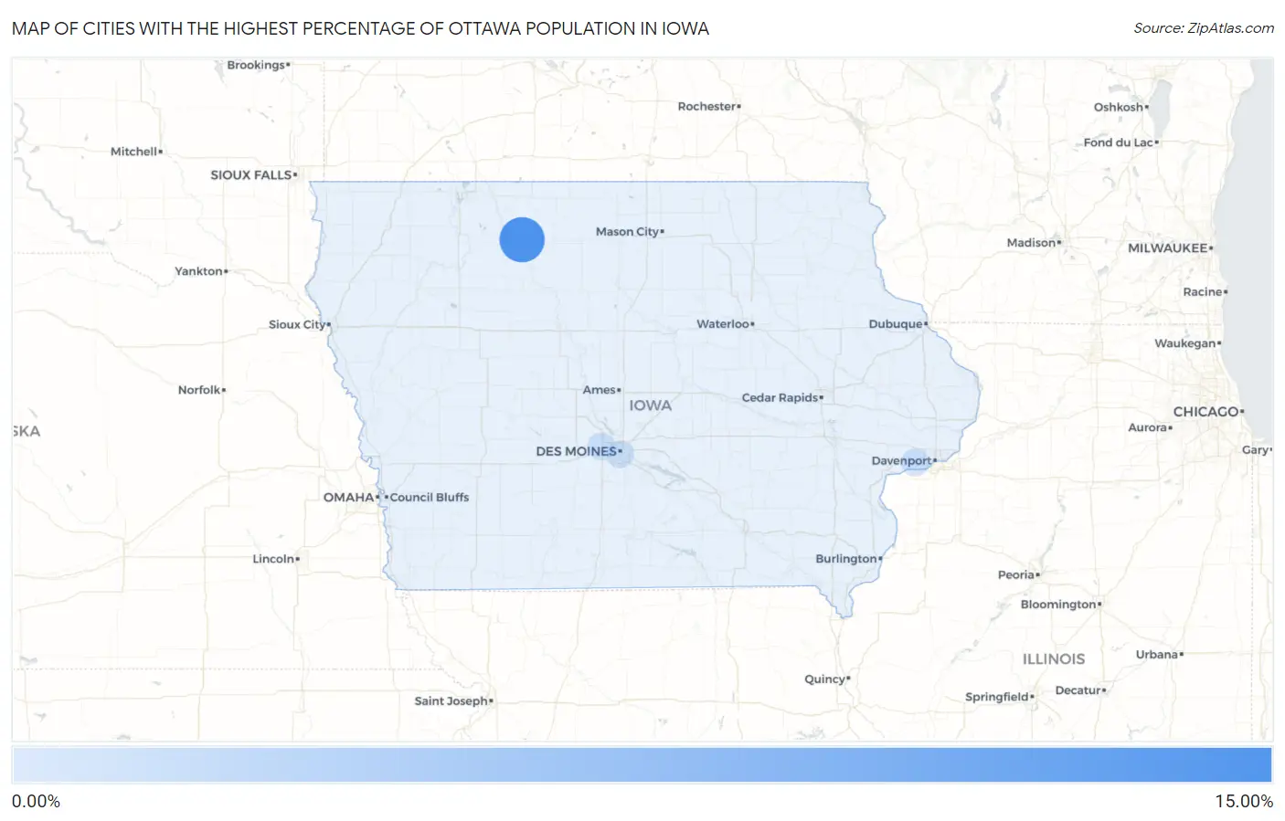 Cities with the Highest Percentage of Ottawa Population in Iowa Map