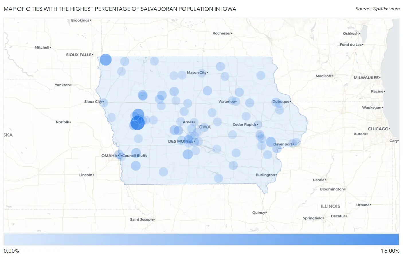 Cities with the Highest Percentage of Salvadoran Population in Iowa Map
