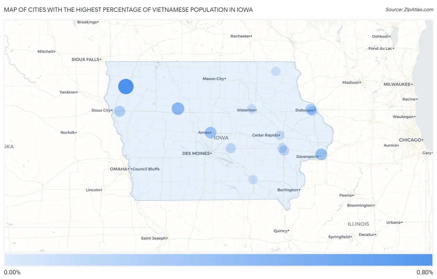 Cities with the Highest Percentage of Vietnamese Population in Iowa Map