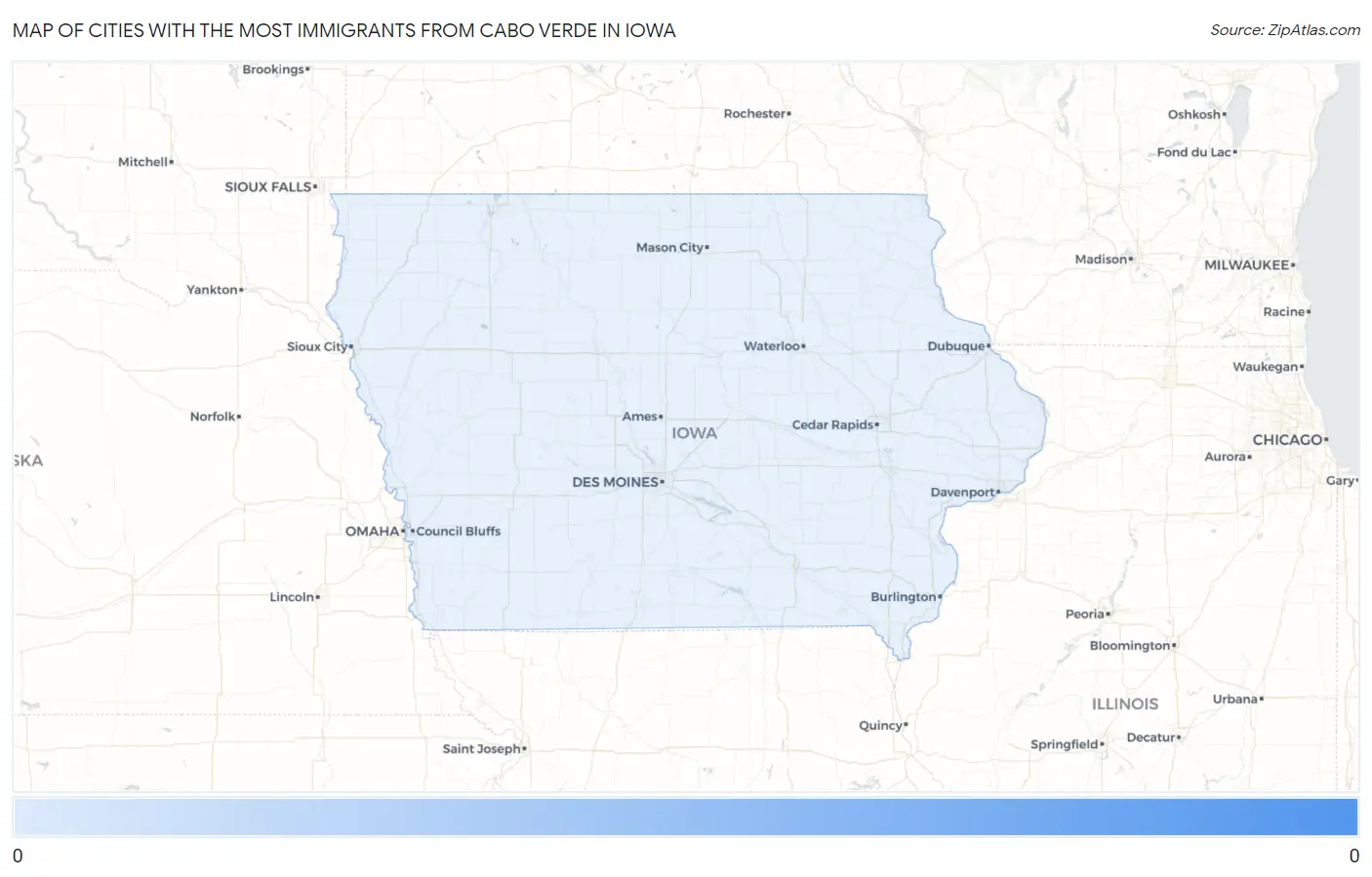 Cities with the Most Immigrants from Cabo Verde in Iowa Map