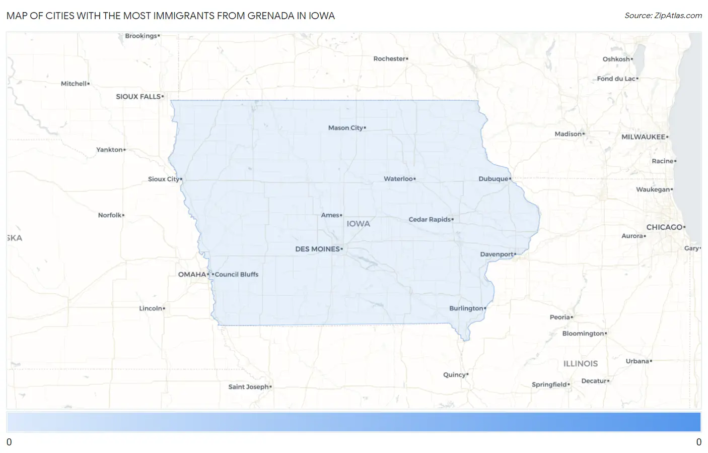 Cities with the Most Immigrants from Grenada in Iowa Map