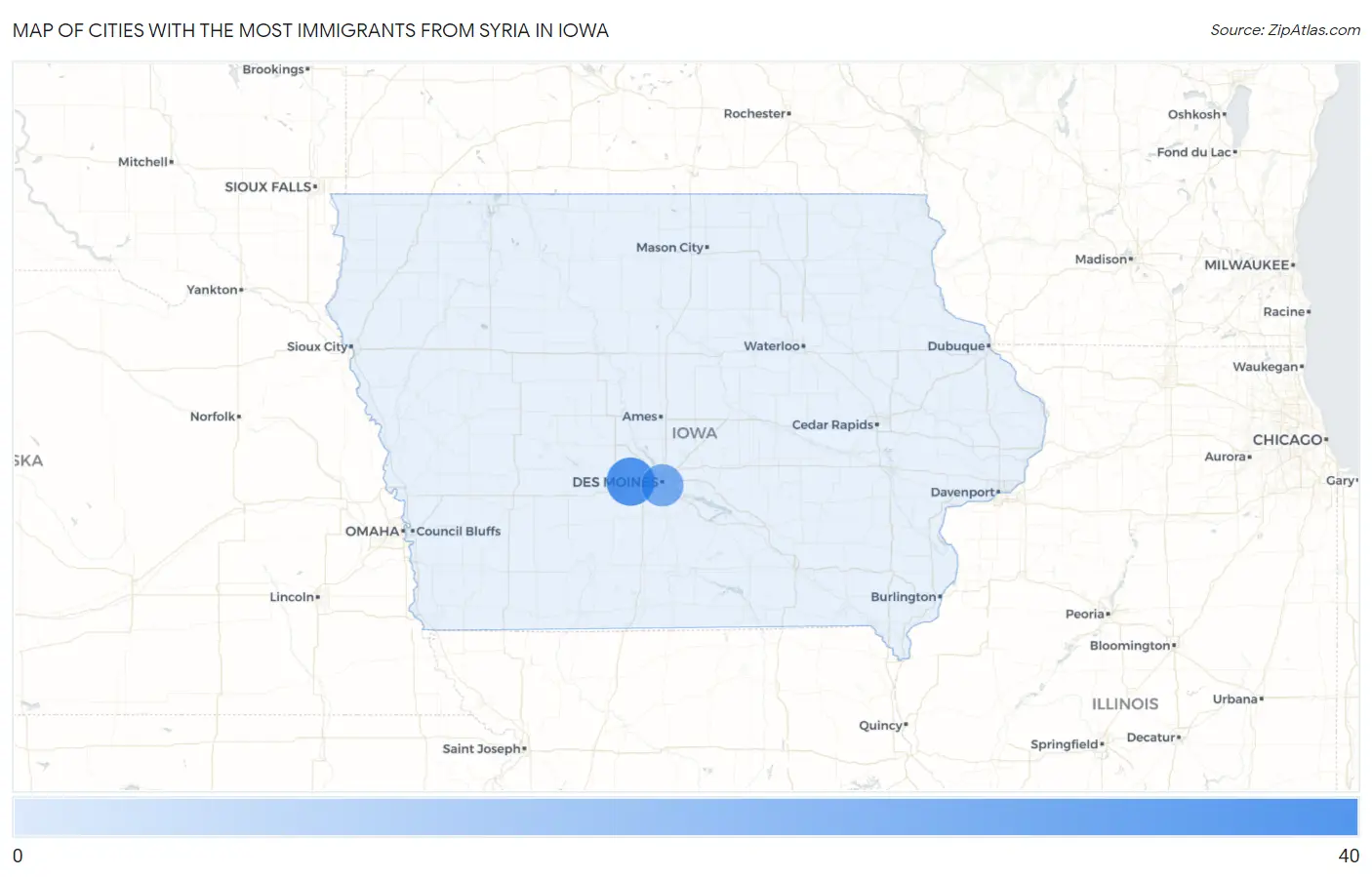 Cities with the Most Immigrants from Syria in Iowa Map