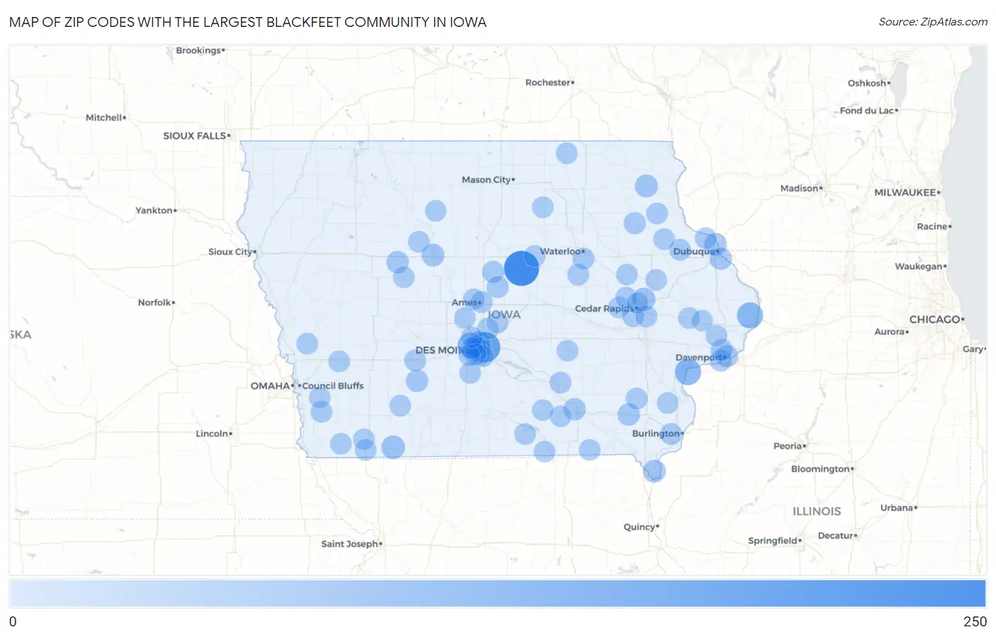 Zip Codes with the Largest Blackfeet Community in Iowa Map