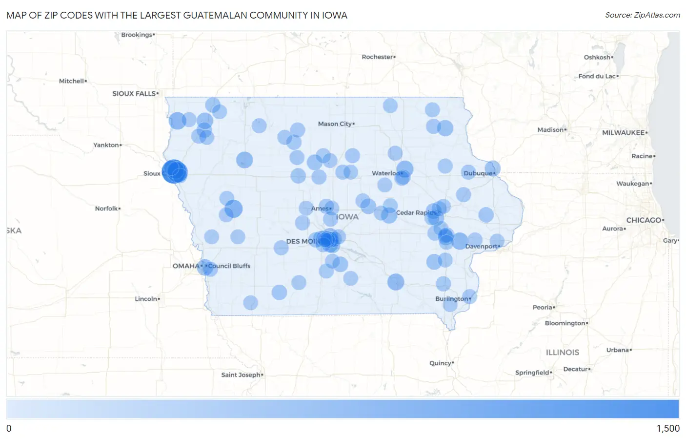 Zip Codes with the Largest Guatemalan Community in Iowa Map