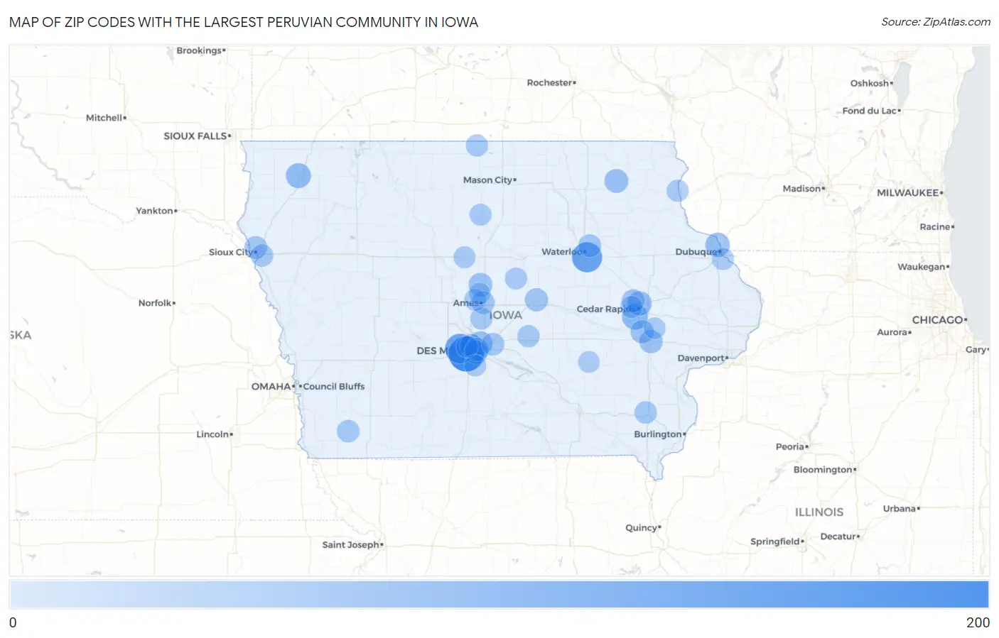 Zip Codes with the Largest Peruvian Community in Iowa Map