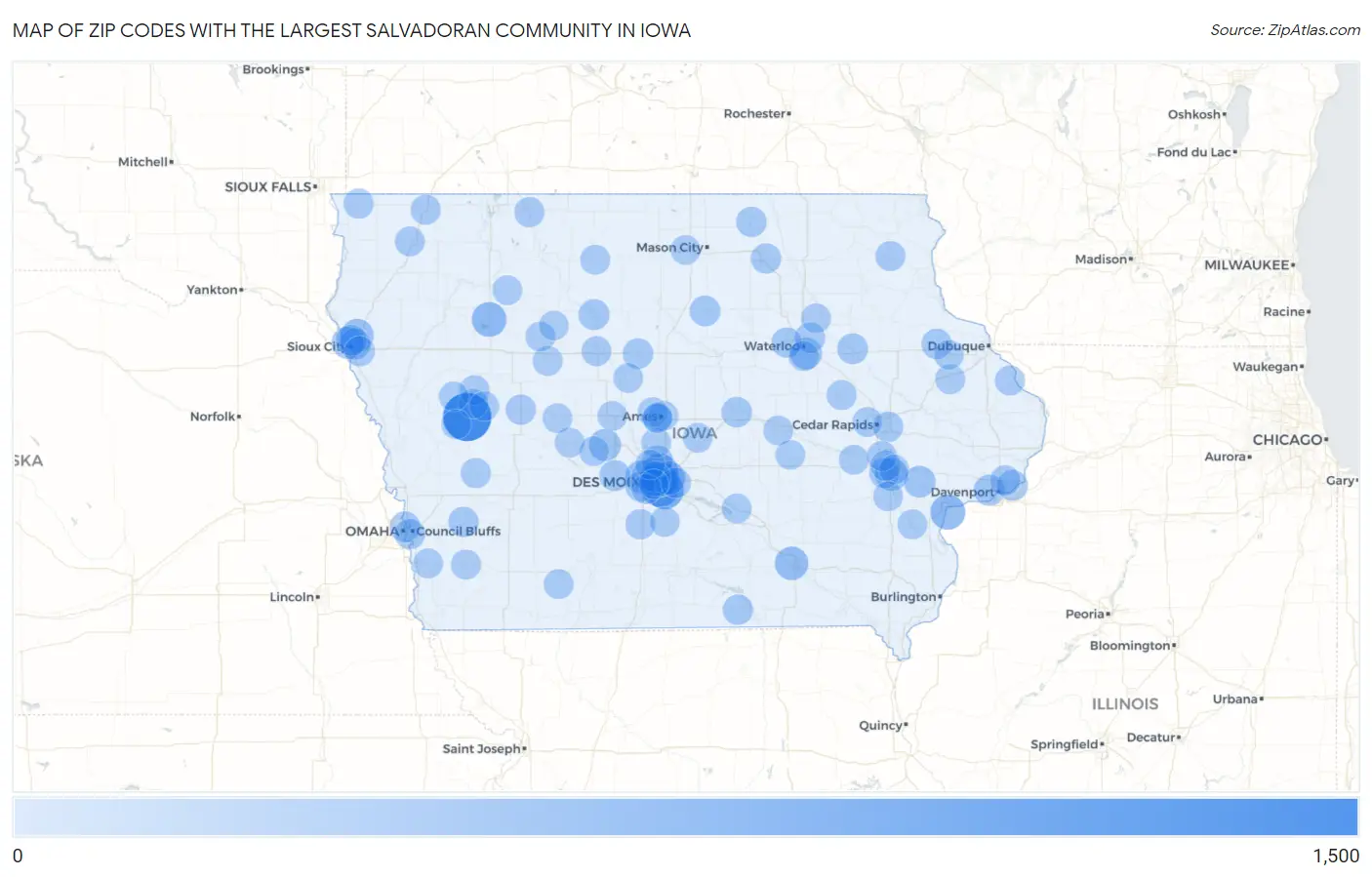 Zip Codes with the Largest Salvadoran Community in Iowa Map