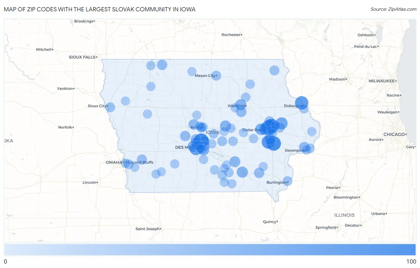 Zip Codes with the Largest Slovak Community in Iowa Map