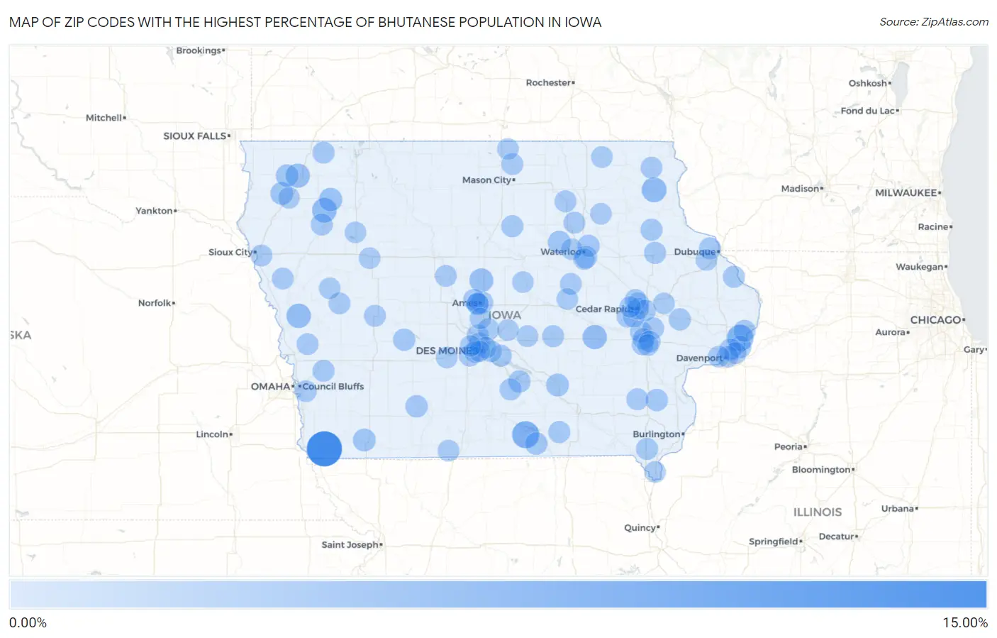 Zip Codes with the Highest Percentage of Bhutanese Population in Iowa Map