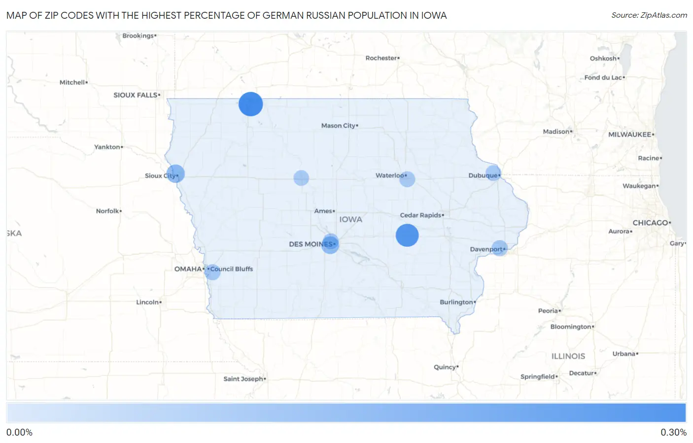 Zip Codes with the Highest Percentage of German Russian Population in Iowa Map