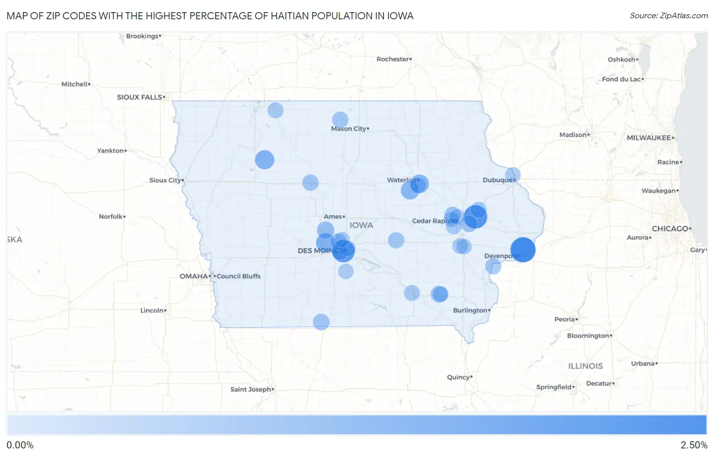 Zip Codes with the Highest Percentage of Haitian Population in Iowa Map