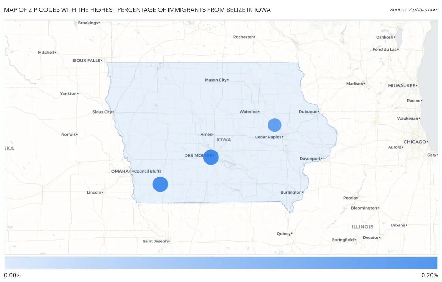 Zip Codes with the Highest Percentage of Immigrants from Belize in Iowa Map