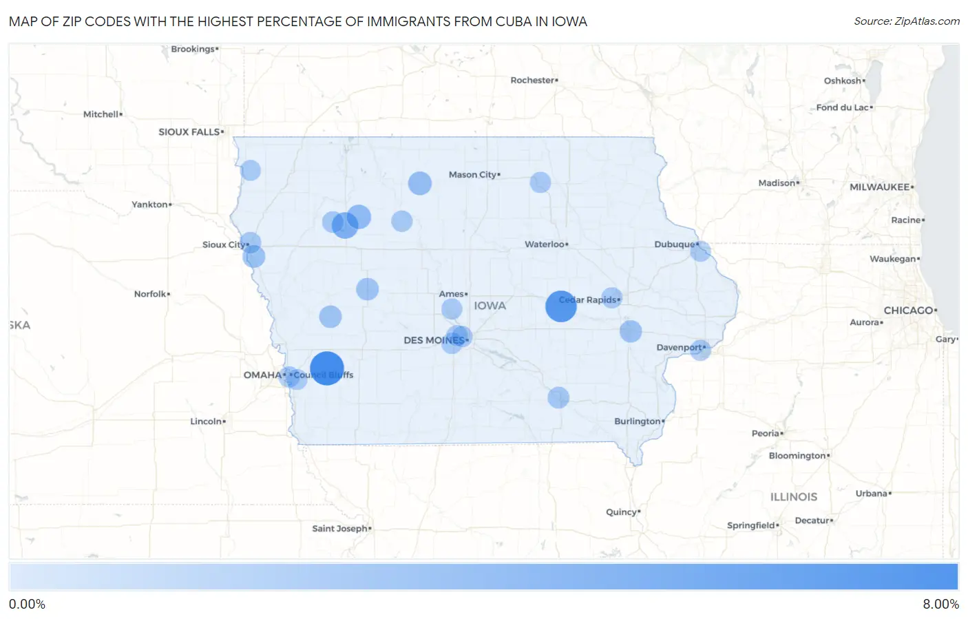 Zip Codes with the Highest Percentage of Immigrants from Cuba in Iowa Map