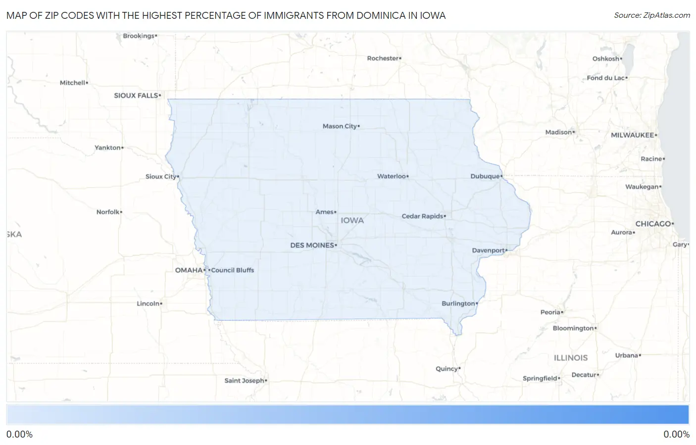 Zip Codes with the Highest Percentage of Immigrants from Dominica in Iowa Map