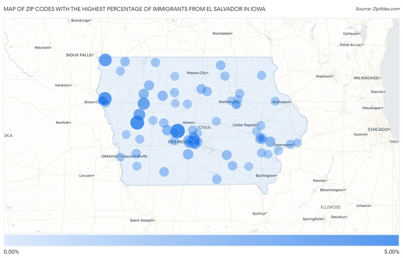Zip Codes with the Highest Percentage of Immigrants from El Salvador in Iowa Map