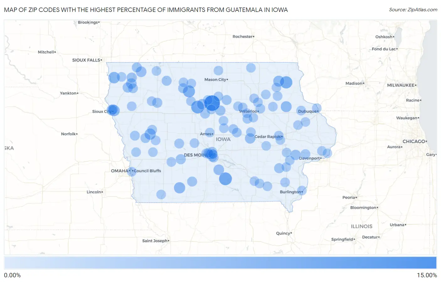 Zip Codes with the Highest Percentage of Immigrants from Guatemala in Iowa Map