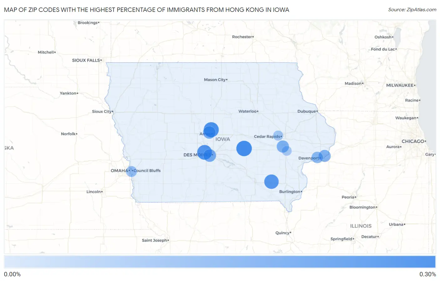 Zip Codes with the Highest Percentage of Immigrants from Hong Kong in Iowa Map