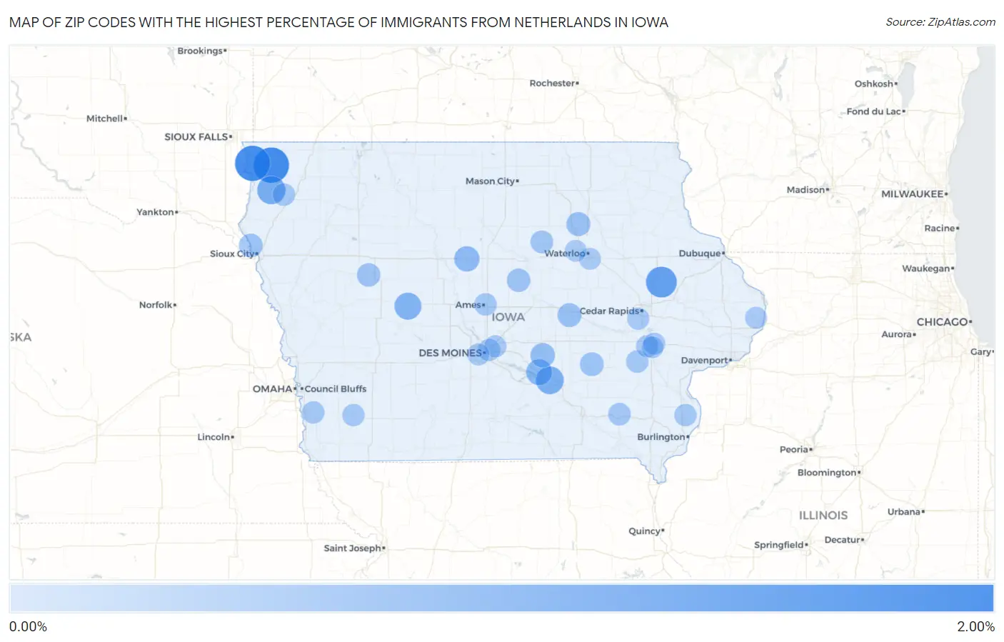 Zip Codes with the Highest Percentage of Immigrants from Netherlands in Iowa Map