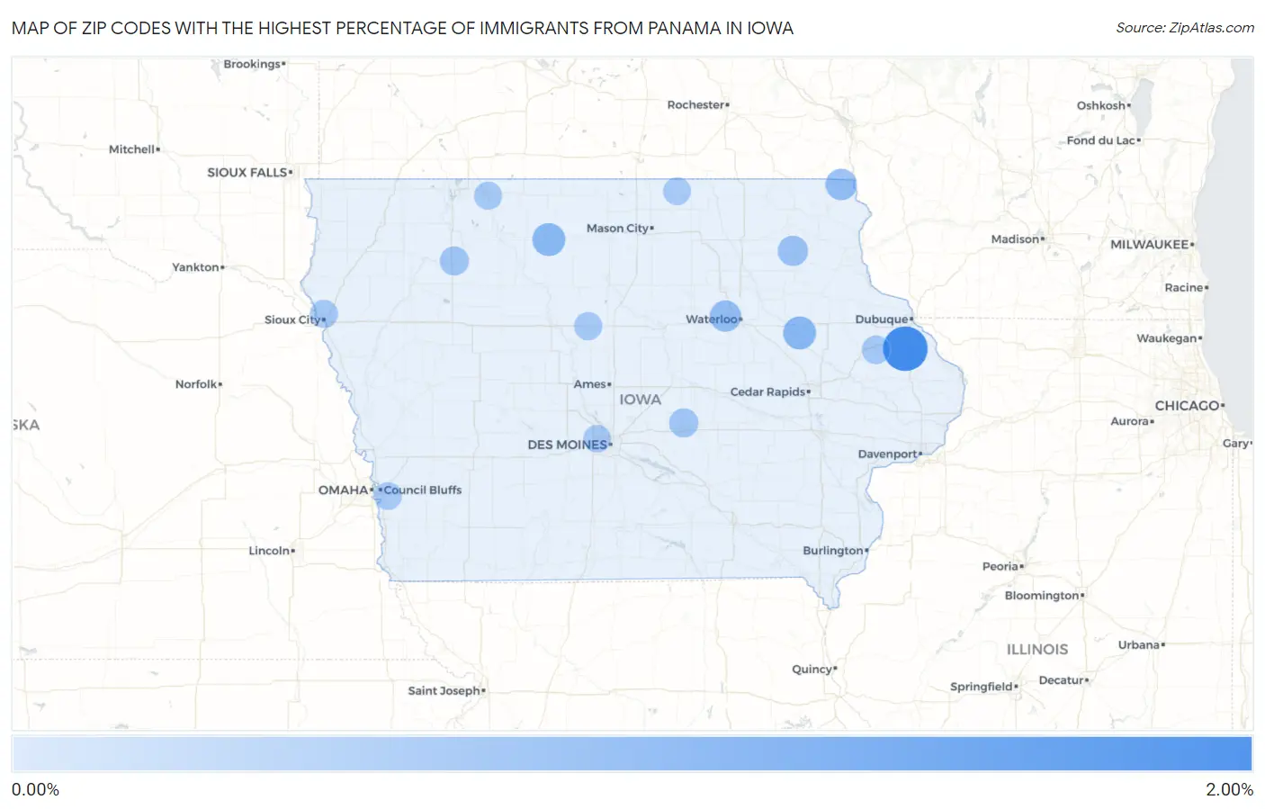 Zip Codes with the Highest Percentage of Immigrants from Panama in Iowa Map