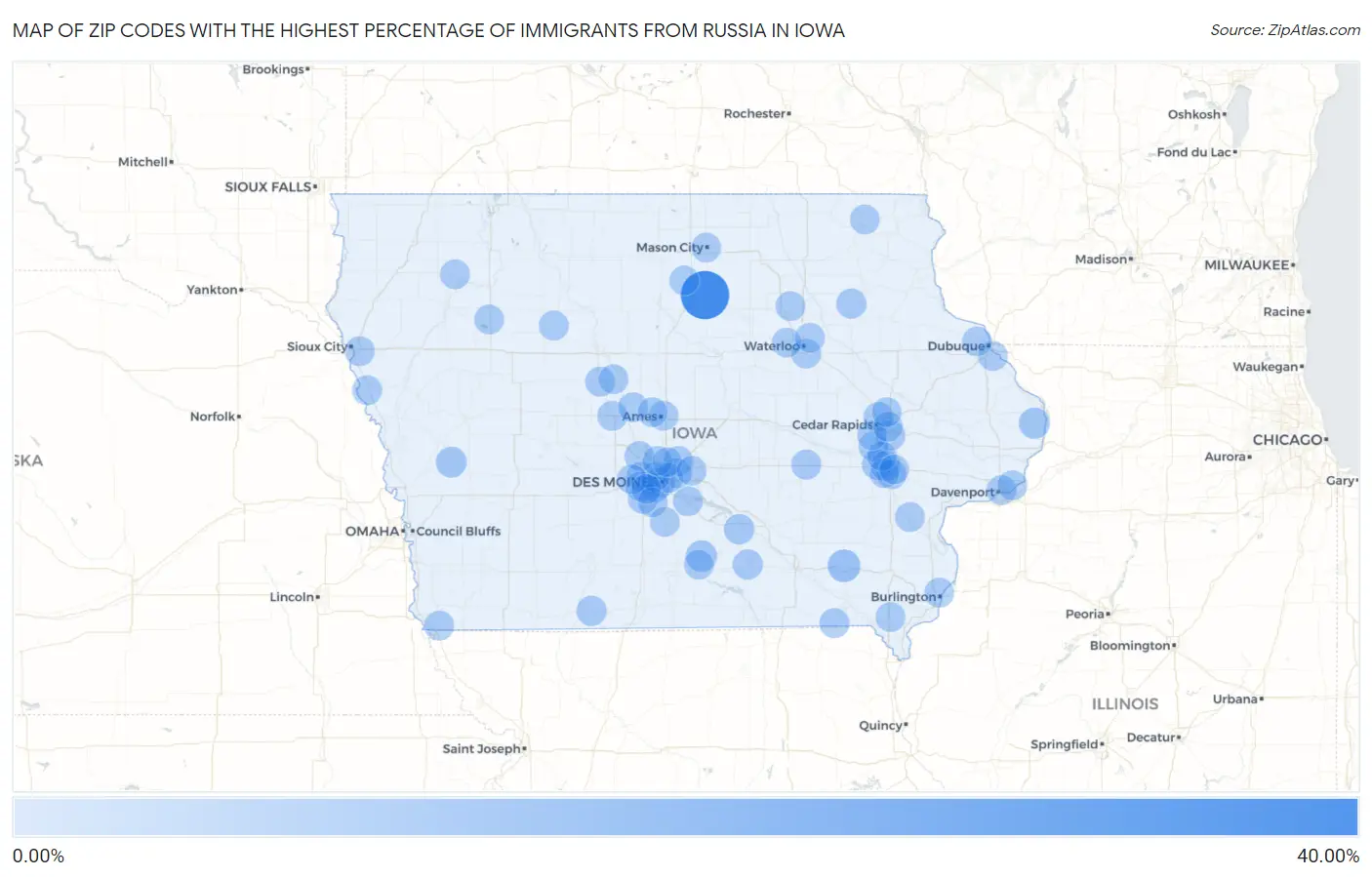 Zip Codes with the Highest Percentage of Immigrants from Russia in Iowa Map